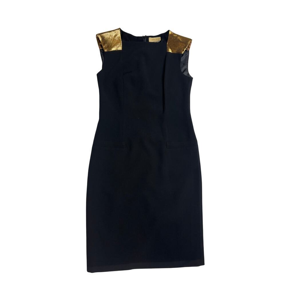 PORTS 1961 Black Metallic Trim Cap Sleeve Sheath Dress Size 2